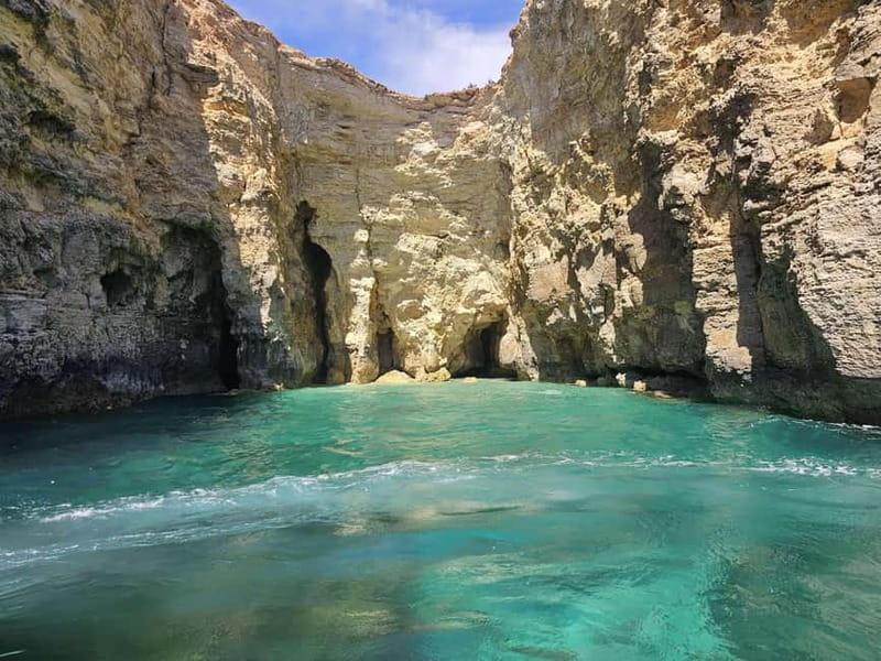 Blue Lagoon:Malta Crystal Lagoon, Comino,Private Speedboat - Stop 6: Santa Maria Caves, where the boat does the sightseeing work