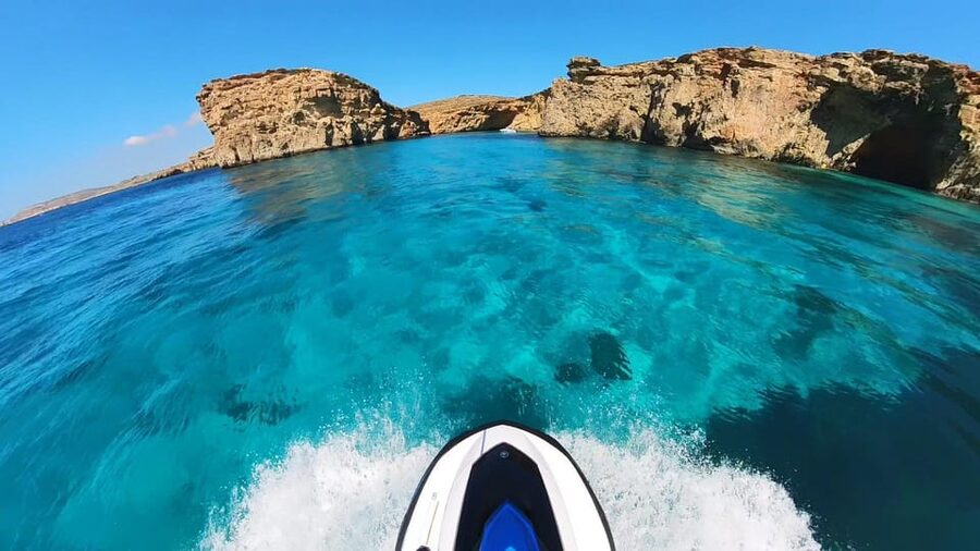 From Mellieħa: Comino, Blue Lagoon, and Gozo Jet Ski Tour - Santa Marija Bay and the cave scenery: the fun kind of “close to nature”