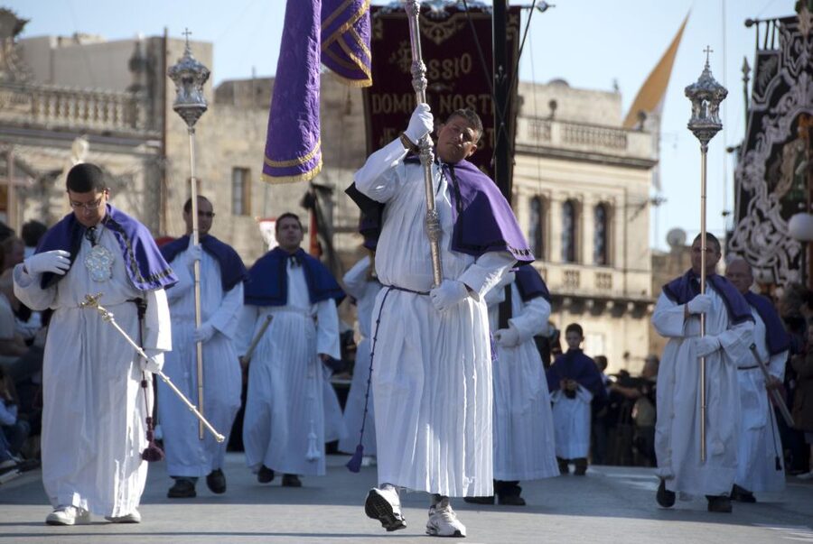 Good Friday Easter Procession with Commentary and Transport - Costumed villagers as Roman soldiers and Biblical characters