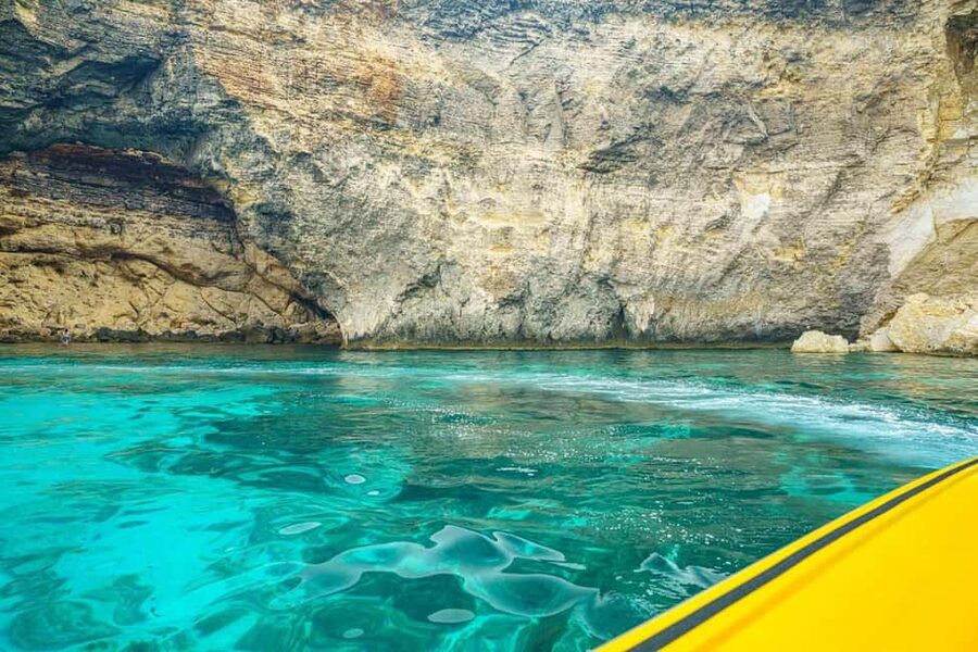 Malta: Blue Lagoon, Caves & around Comino Private Speedboat - Snorkeling Gear, Life Jackets, And Music On Board