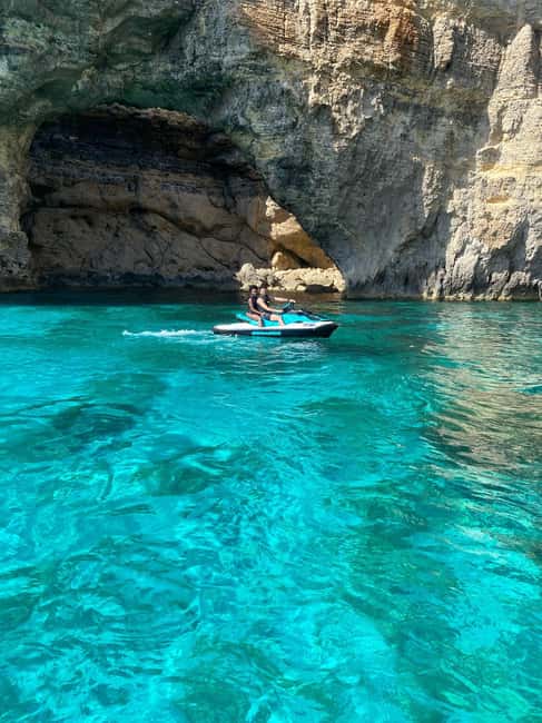 Mellieha: Comino and Blue Lagoon Jet Ski Safari Tour at 3 PM - Lovers Cave and the “pass by, not stop for hours” style